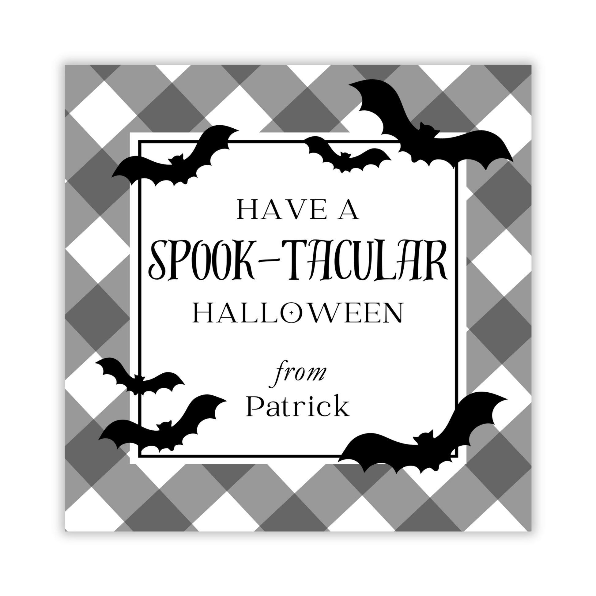 spooktacular halloween gift tag with bags; ShooFly Paper Co.