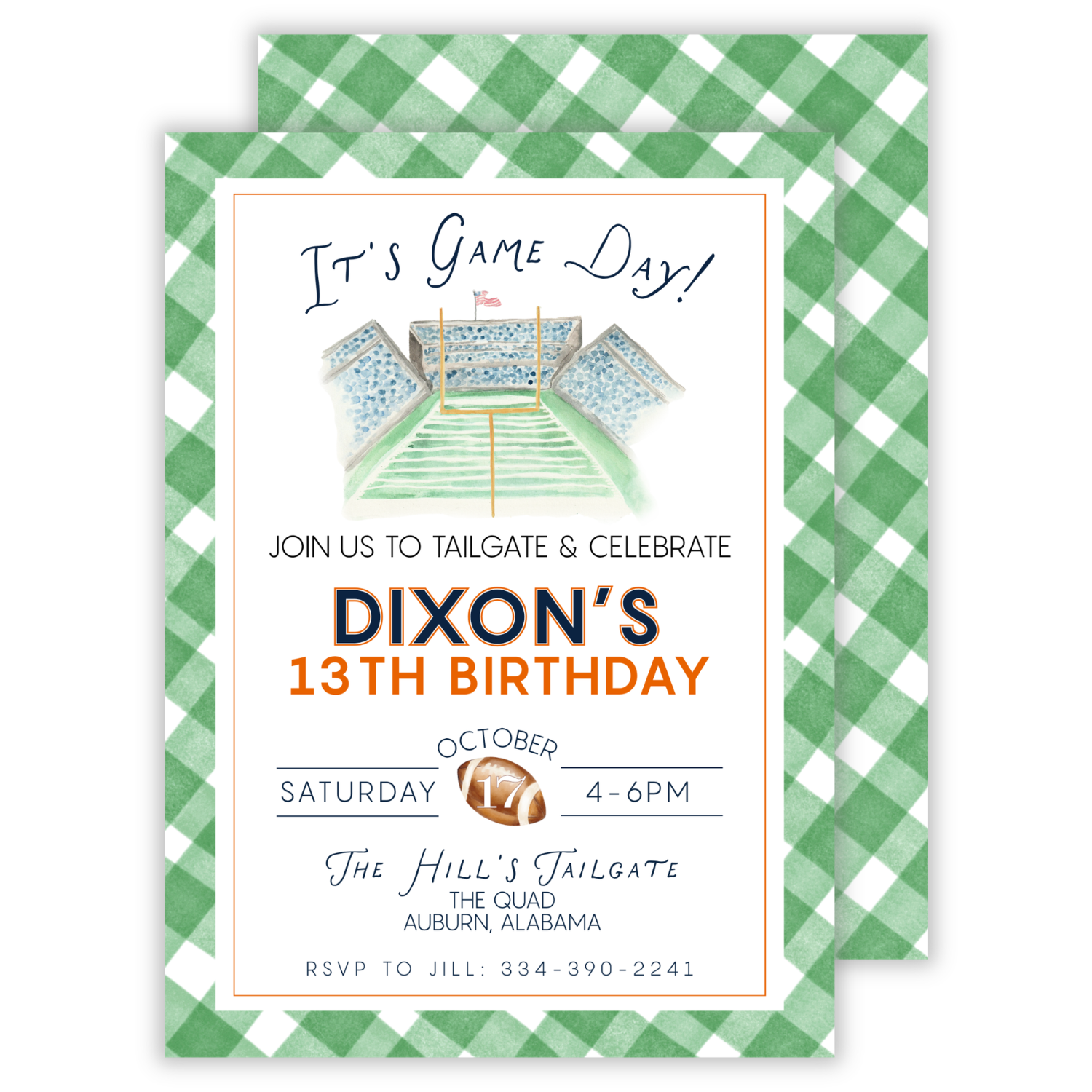 football themed birthday party invitation for tailgate, ShooFly Paper Co. Auburn, Alabama