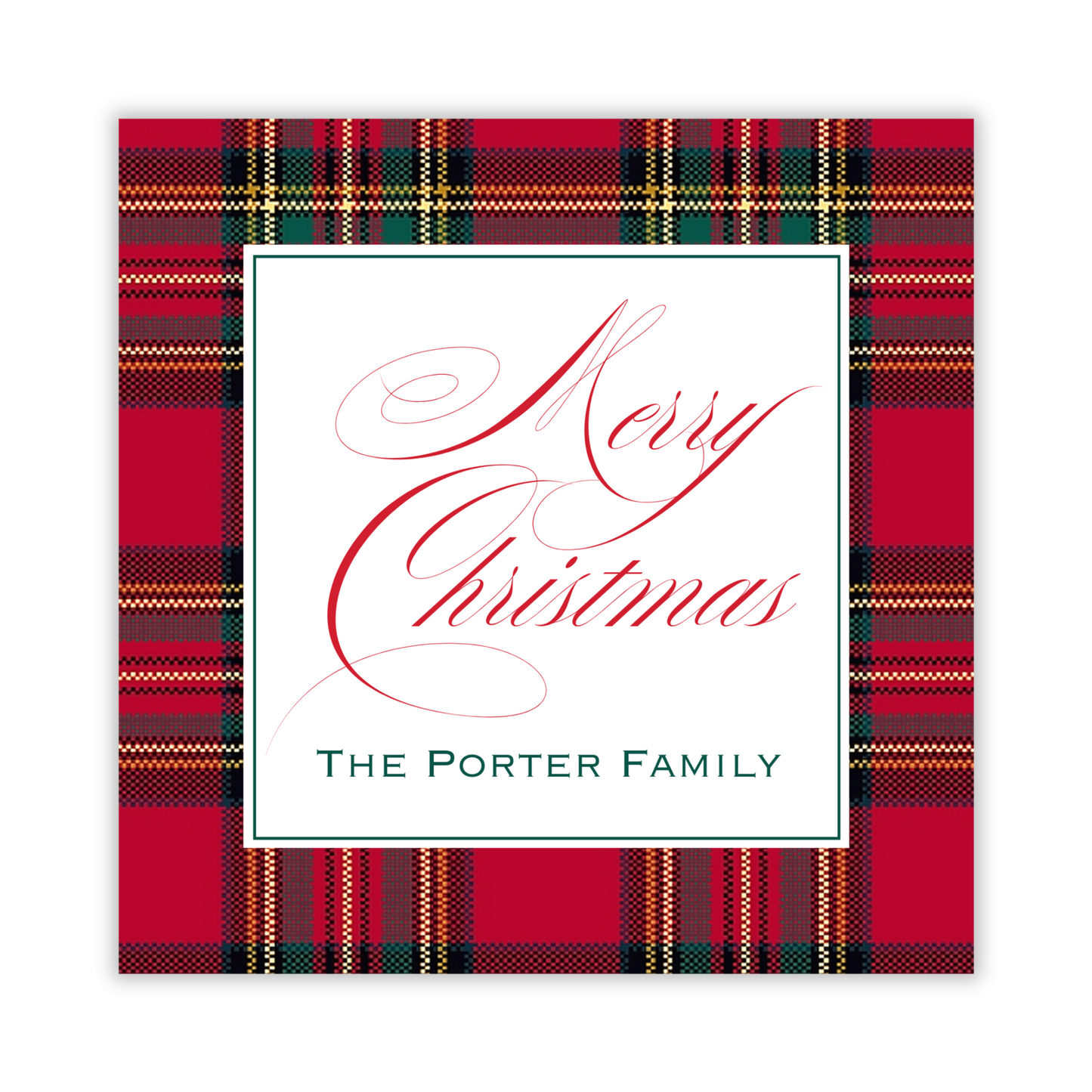 tartan plaid square gift tag, ShooFly Paper Co. Auburn, Alabama