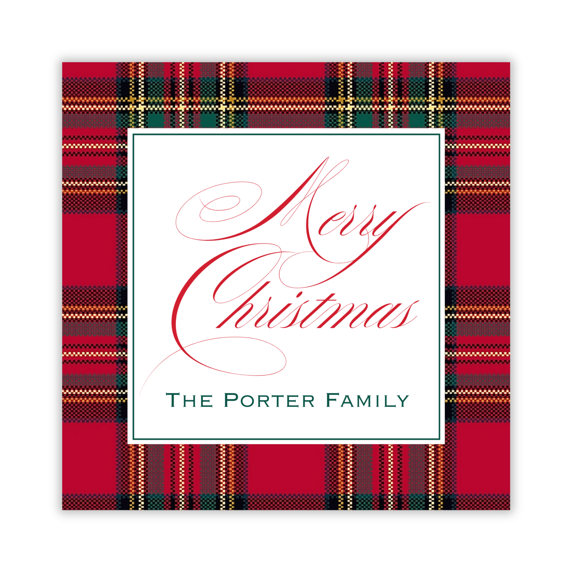 tartan plaid square gift tag, ShooFly Paper Co. Auburn, Alabama