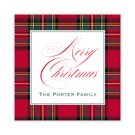 tartan plaid square gift tag, ShooFly Paper Co. Auburn, Alabama