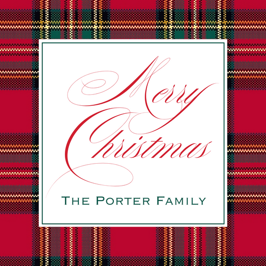 tartain plaid square gift tag, ShooFly Paper Co. Auburn, Alabama