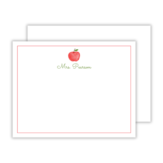 teacher gift, personalized notecard for teacher with watercolor apple and cursive name, ShooFly Paper Co. Auburn, Alabama