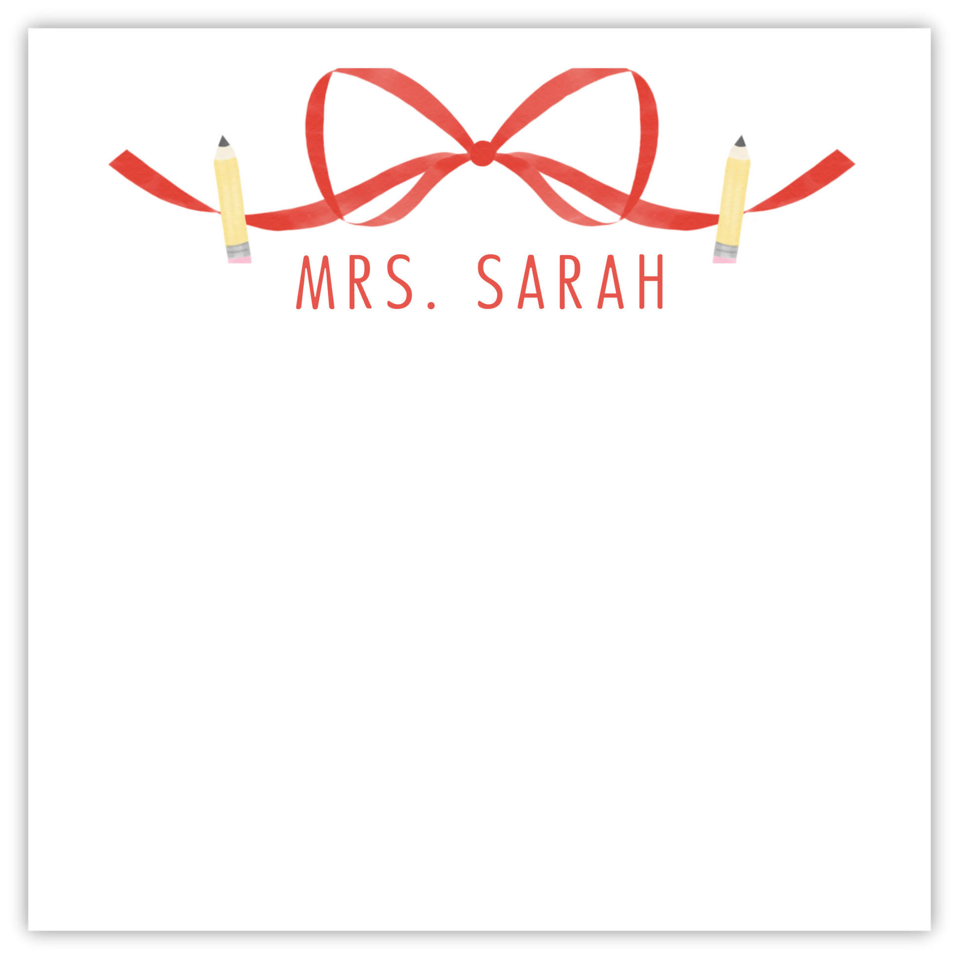 teacher notepad with red bow and pencils, ShooFly Paper Co. Auburn, Alabama