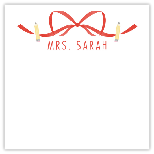 teacher notepad with red bow and pencils, ShooFly Paper Co. Auburn, Alabama