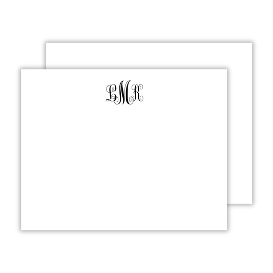 personalized notecard set with traditional scroll monogram, available in multiple colors (see color chart), ShooFly Paper Co. Auburn, Alabama
