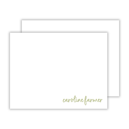personalized notecards with two-tone cursive font name, ShooFly Paper Co. Auburn, Alabama