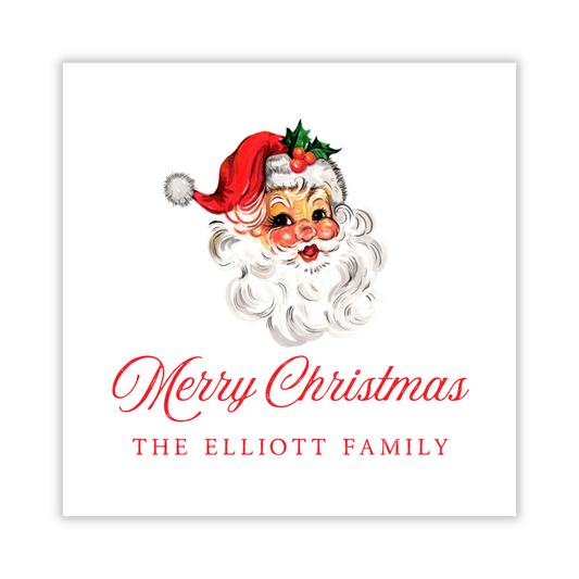 personalized Christmas gift tag with vintage Santa Claus head, ShooFly Paper Co. Auburn, Alabama