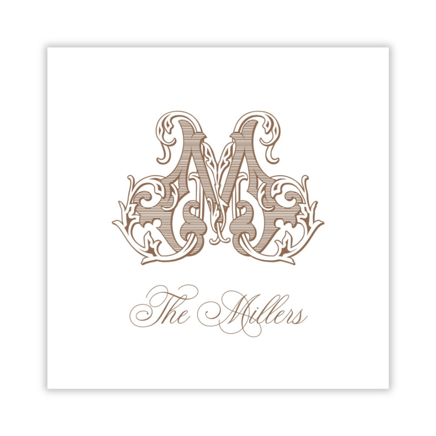 personalized square gift tag with vintage vine initial and script font name, ShooFly Paper Co. Auburn, Alabama