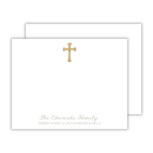 personalized notecard set with simple watercolor cross and family name, ShooFly Paper Co. Auburn, Alabama