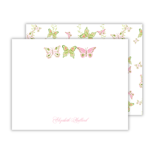 personalized notecard set with watercolor butterfly and floral design, ShooFly Paper Co. Auburn, Alabama