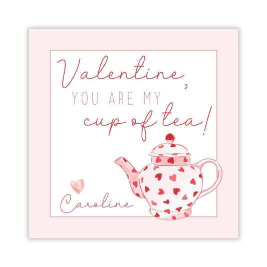 personalized valentine gift tag with a drawn teapot with hearts, you are my cup of tea, ShooFly Paper Co. Auburn, Alabama