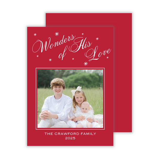 simple photo christmas card script wonders of his love text, ShooFly Paper Co. Auburn, Alabama